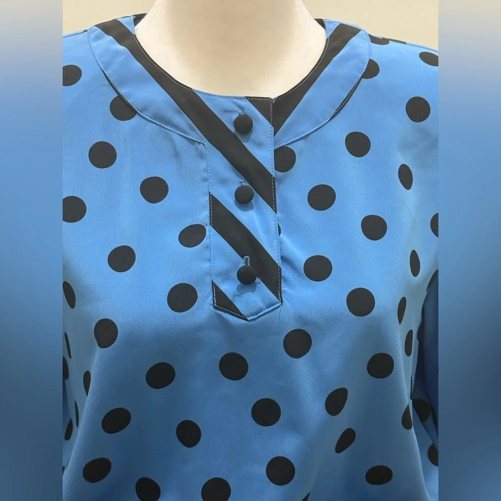 Vintage. Egon von Furstenberg. Polka Dot/Stripe Belted Shirt Dress. Blue/Black 8 - Picture 4 of 10